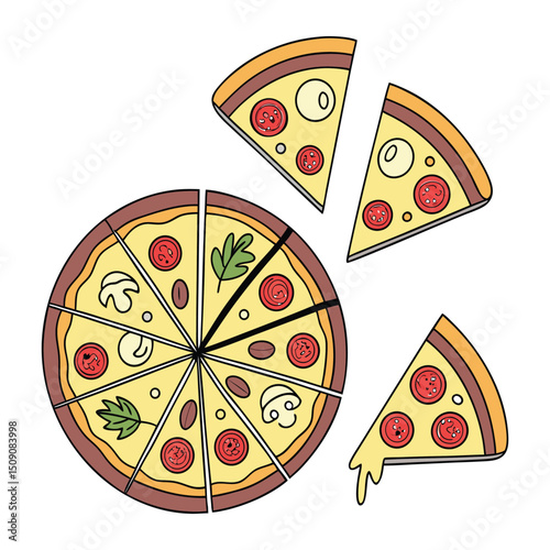 A set of color pizza with white clean background