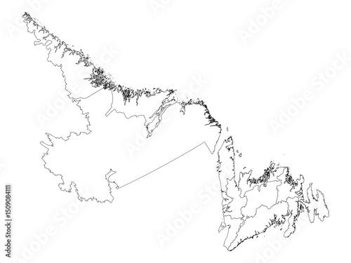 Newfoundland and Labrador / Terre-Neuve-et-Labrador, Canada: Census Divisions Map - Outline, Black Lines, Transparent SVG/PNG.