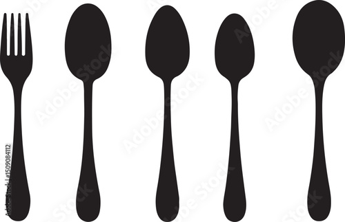 Black Silhouette of Fork and Spoons: Cutlery Vector Image for Kitchen, Dining, and Food Design