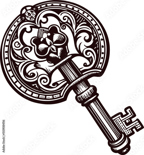 Intricate vintage skeleton key with ornate design and floral motifs