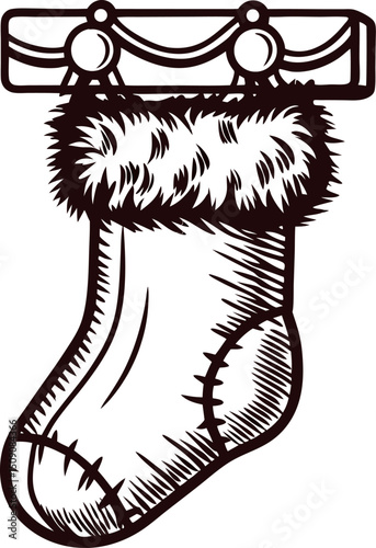 Detailed sketch of a christmas stocking hanging on a mantel