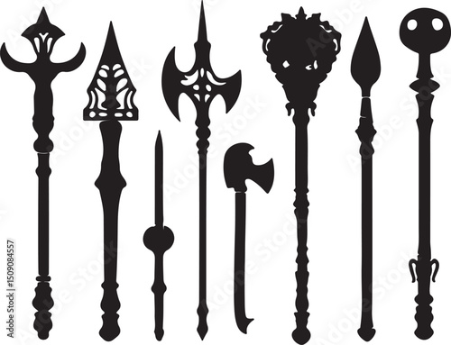Medieval Weapon Silhouettes: Halberd, Spear, Mace, Axe - Vector Art, Fantasy, Historical Arms