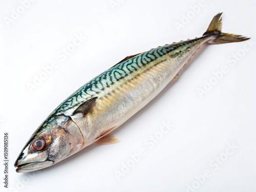 Whole Fresh Mackerel Fish with Skin on White Background photo