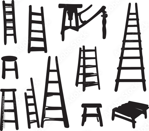 Silhouette Vector Art: Ladders & Stools Clip Art Collection for Design Projects & Graphics