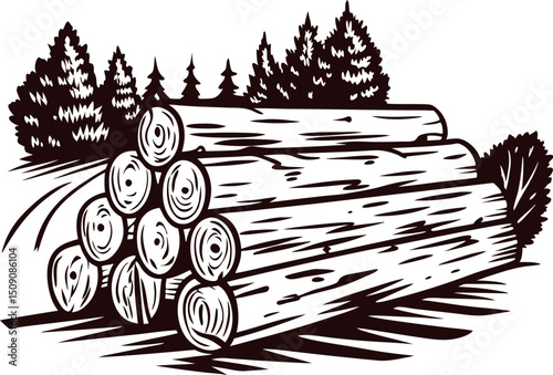 a-hand-drawn-stack-of-cut-logs-beside-a-forest-cle.eps