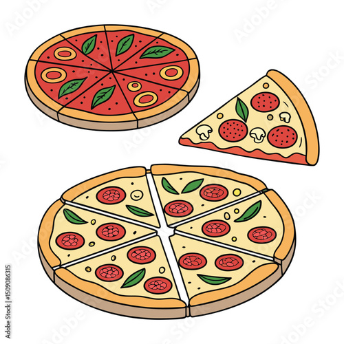 A set of color pizza with white clean background