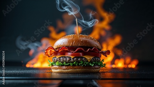 burger in fire