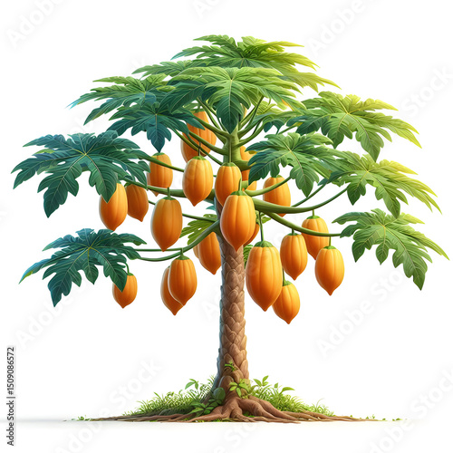 realistic Papaya tree vector 3d style illustration design isolated on a white background 2