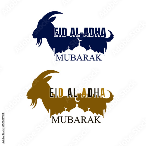 Eid al adha typhography.Eid Al-Adha Typography Vector Design with Goat and Mosque Elements