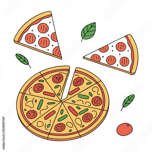 A set of color pizza with white clean background