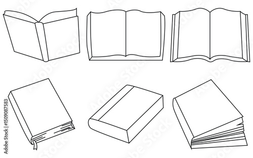 Monoline Book Sketches – Open, Closed, and Stacked Book Vectors for Digital Design