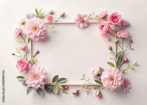 Elegant floral frame with delicate abstract pink flowers in a minimalist design