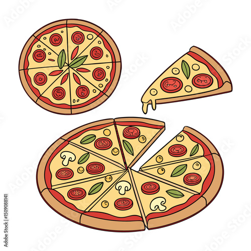 A set of color pizza with white clean background