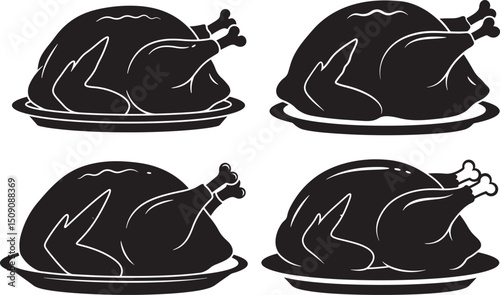 Cooked Turkey Icon Silhouette Vector Illustration