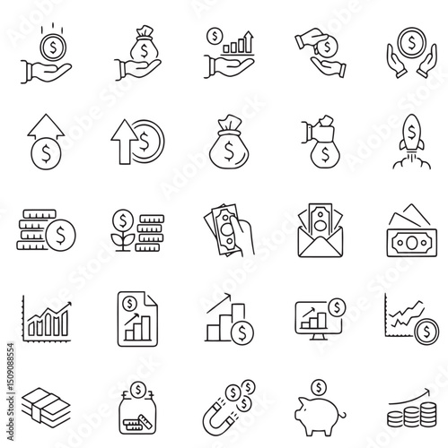  Financial profit set of business icons in line style