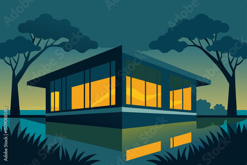 night landscape with houses