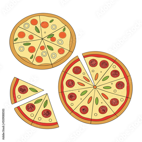 A set of color pizza with white clean background