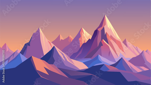 Low Poly Mountain Range Sunset Landscape Illustration
