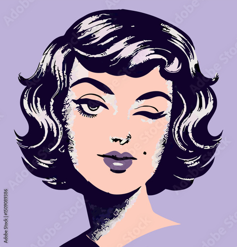 Retro Woman Winking, Vintage Style Illustration