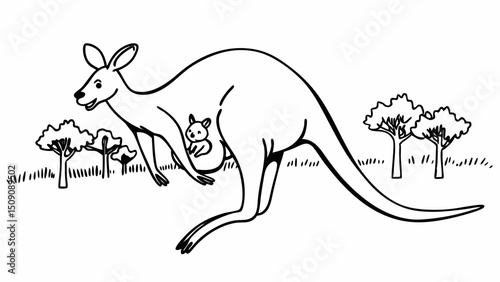 kangaroo, black and white line art