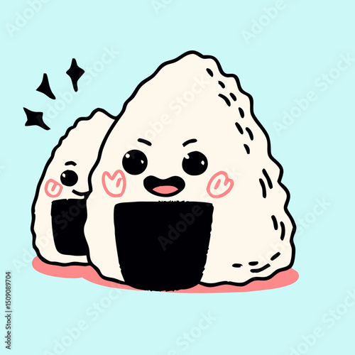 Cute Cartoon Onigiri Rice Balls Illustration