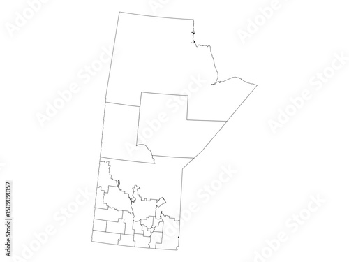 Manitoba, Canada: Census Divisions Outline Map - Minimalist Black Line Art, Transparent Background (SVG/PNG) - Regional Districts Vector