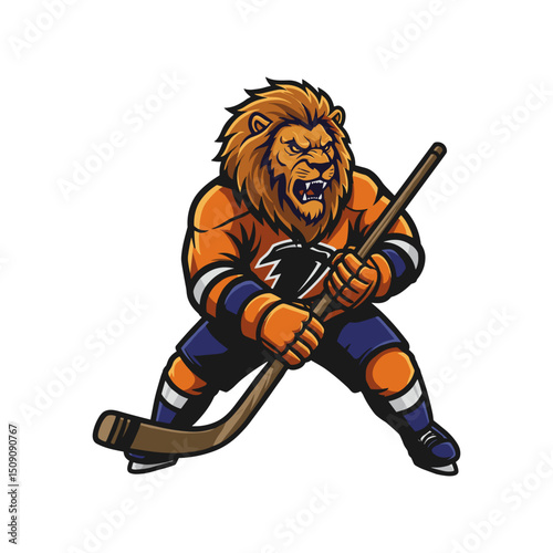 Photography Lion Ice Hockey Mascot Logo. Cartoon Mascot for Sport Team