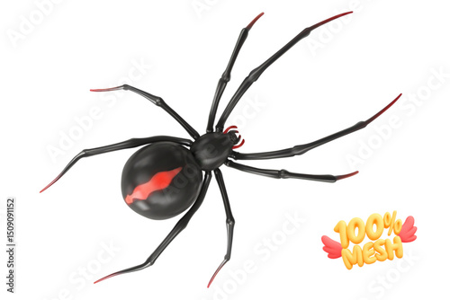 Vector realistic isolated black widow spider on white background.
