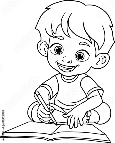 child is writing in a book line vector illustration isolated on white background
