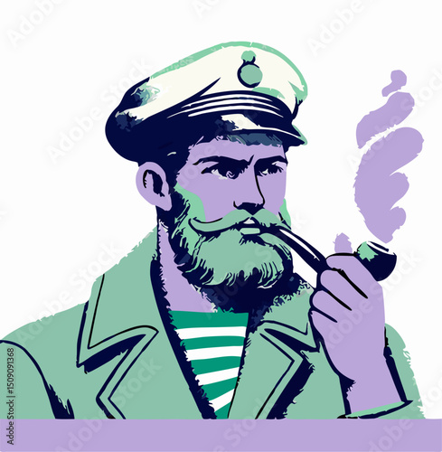 Stylish illustration of a sailor smoking a pipe