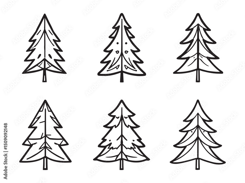 Obraz premium Pine Tree Minimalist Line Drawing Collection