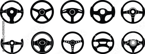 Steering Wheels Set – Automotive Icons for Web & Print vector Illustration 