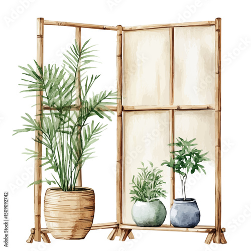 watercolor vector of Room Divider, high quality, isolated on a white background.