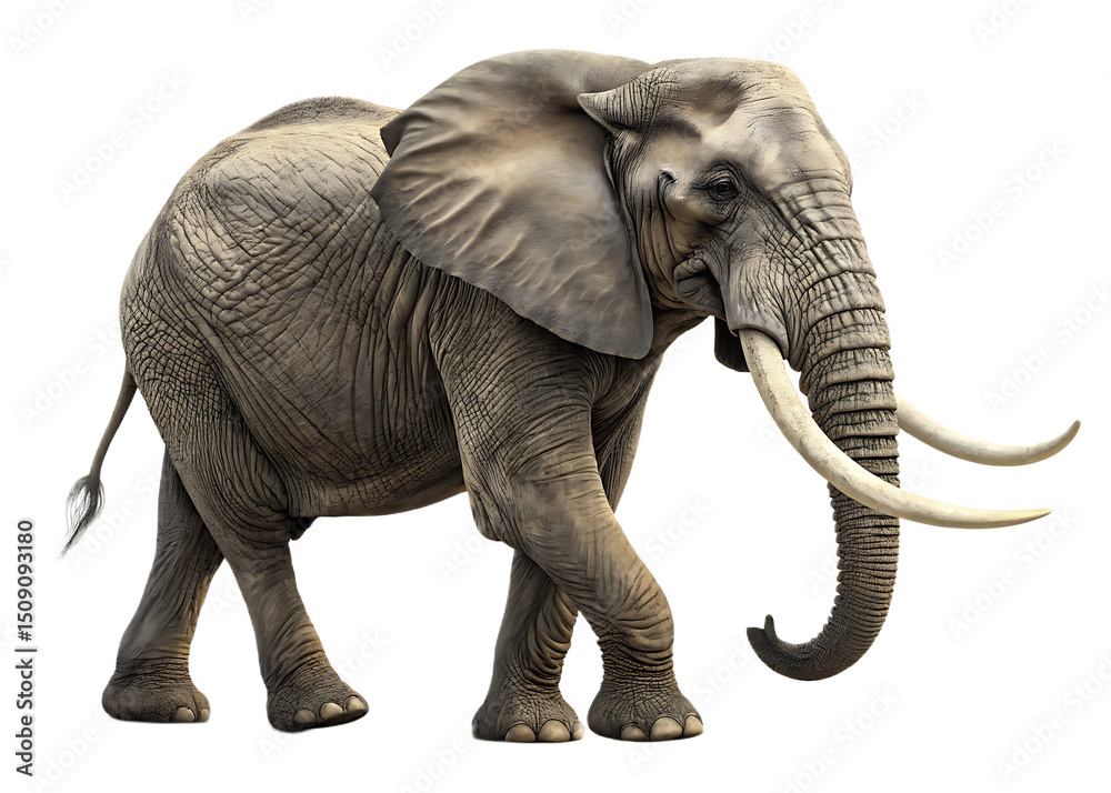 Obraz premium A majestic african elephant walking gracefully with large tusks on a transparent background