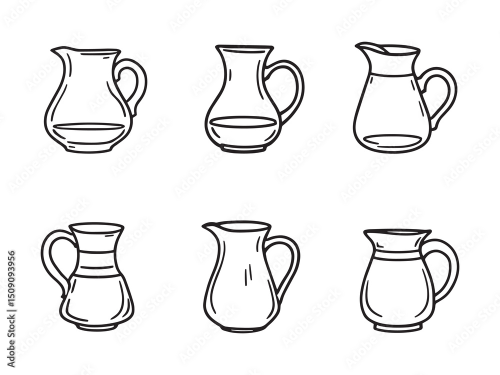 Modern Pitcher Silhouettes in Line Style