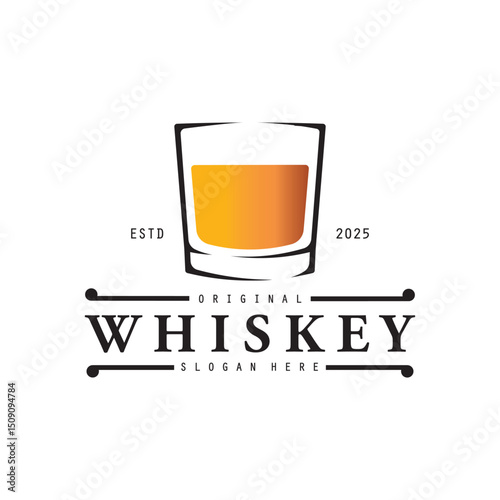 Vintage premium whiskey logo vector with glass or beer.