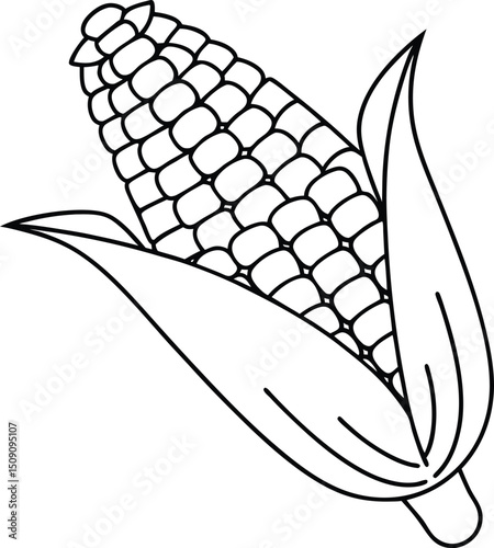 Line art illustration of a single ear of corn