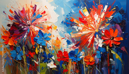 Abstract America: Red, White and Blue Flags and Fireworks 17