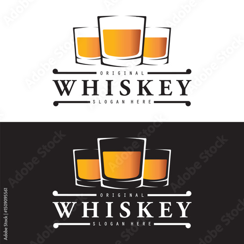Vintage premium whiskey logo vector with glass or beer.