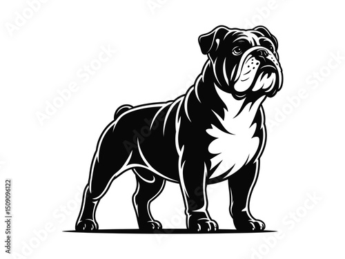 Black and white bulldog illustration standing