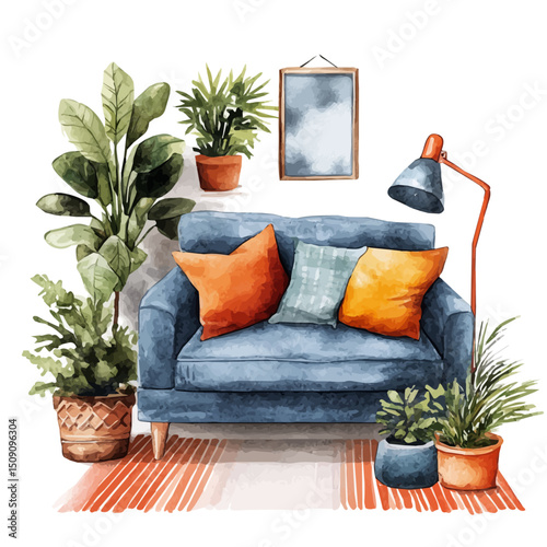 Room Decor, watercolor painting vector, high quality, isolated on a white background.