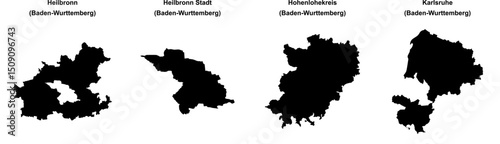 Heilbronn, Heilbronn Stadt, Hohenlohekreis, Karlsruhe outline maps