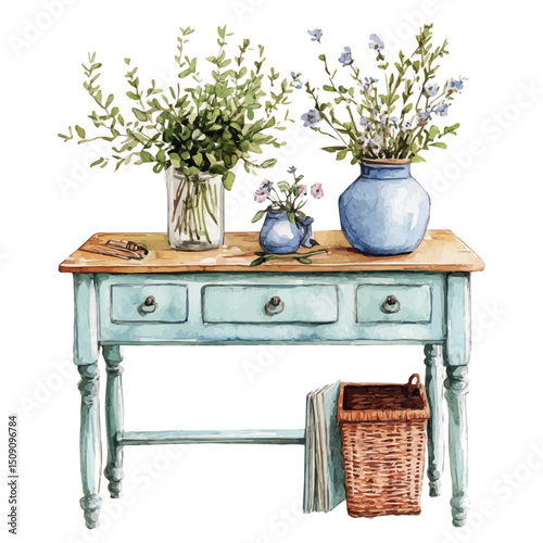 Room Decor, watercolor painting vector, high quality, isolated on a white background.