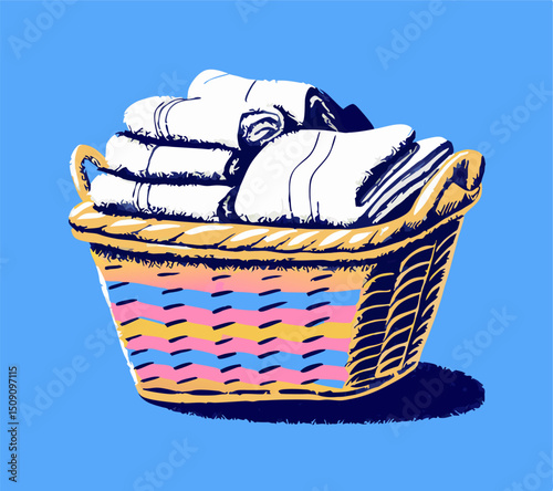 Colorful Laundry Basket with Folded Towels
