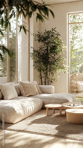 Cozy sunlight living space bamboo decor high resolution picture