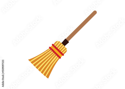 Cartoon illustration of a broom for sweeping isolated on a white background for various design uses
