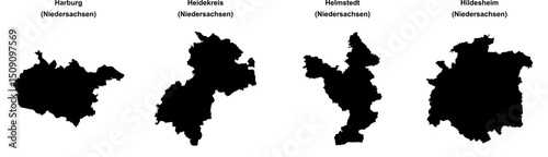 Harburg, Heidekreis, Helmstedt, Hildesheim outline maps