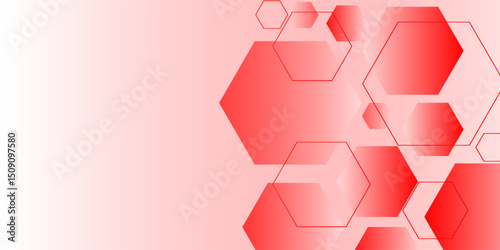 Banner abstract red hexagon. geometric texture background. scientific technology. network concept
