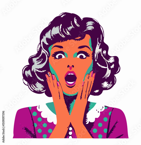 Surprised Woman Pop Art Illustration, Shocked Expression