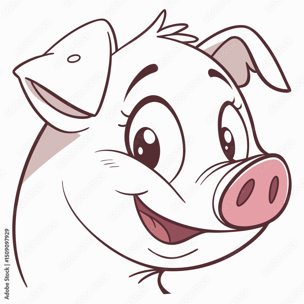 Fototapeta premium Adorable Pig Face with Snout and Smile Vector 